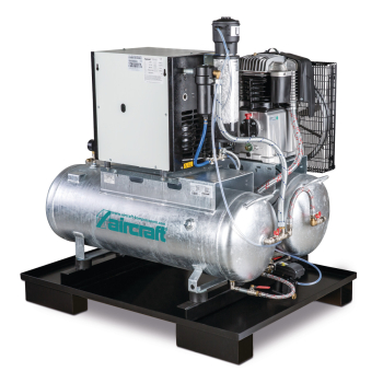 Aircraft Stationärer Kolbenkompressor mit 2x 100 Liter-Druckluftbehältern, Kältetrockner, Feinfilter, Kondensatableiter- und aufbereiter AIRPROFI DUO 703/2x100/10 KK