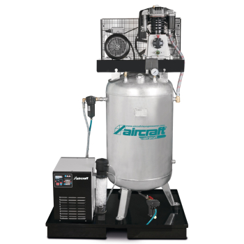 Aircraft Stationärer Kolbenkompressor mit Kältetrockner, Feinfilter, Kondensataufbereiter zur Öl-Wasser-Trennung und automatischem Kondensatableiter AIRPROFI 853/270/10 VKK