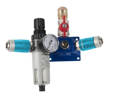 Aircraft Endverteilerdose mit zwei Sicherheitskupplungen, Absperrhahn und Filterdruckregler EVD18 2xSK-AH-FDR
