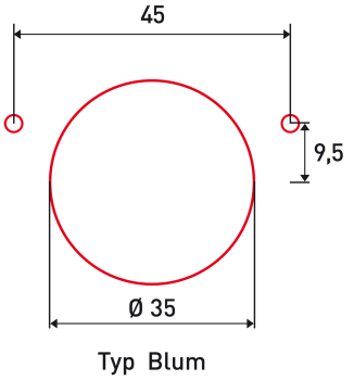 14-1112 Bernardo Bohrmasken Bohrkopf 45/9,5 für Scharnier Typ Blum, mit Aufnahme für Stemmmaschinen