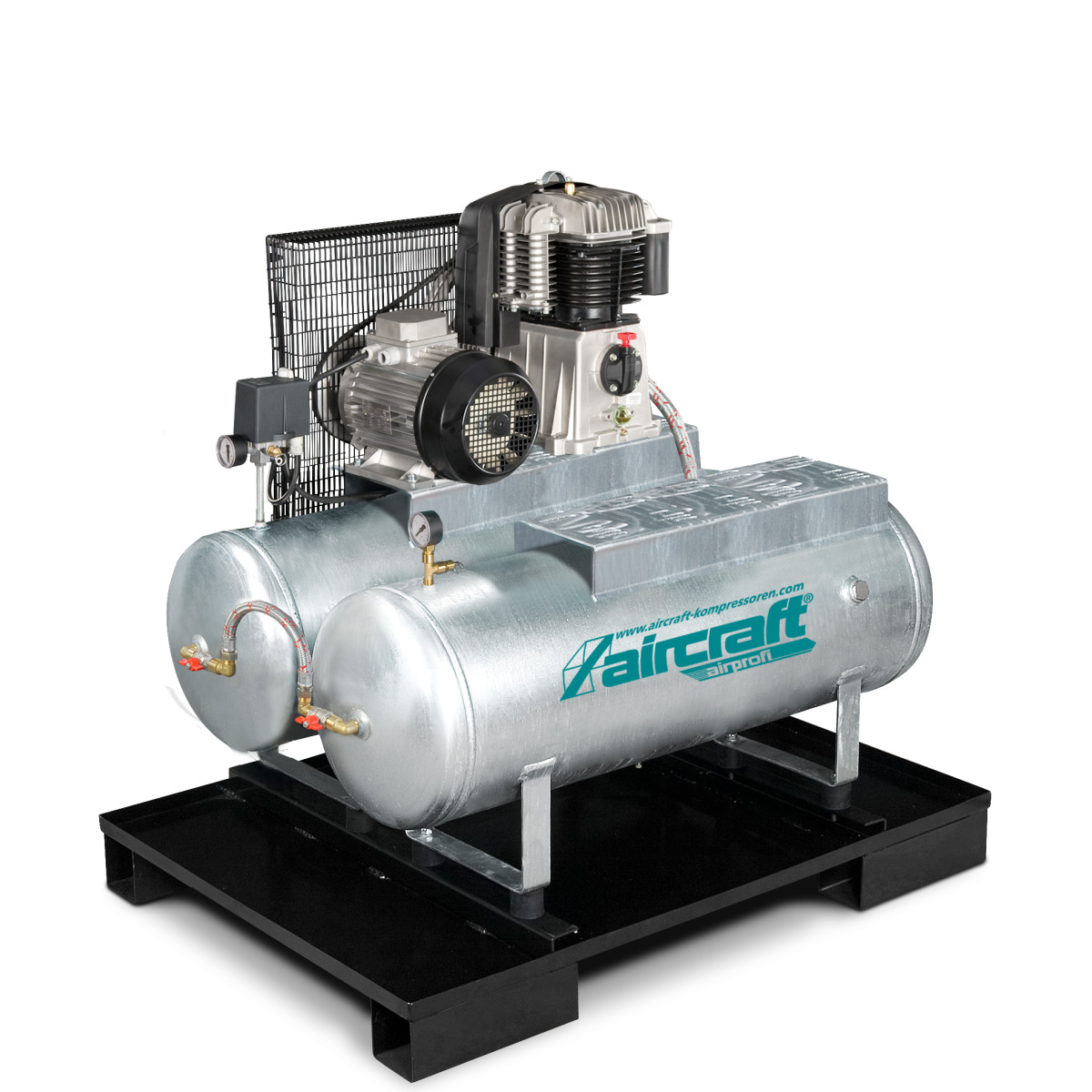 Aircraft Stationärer Kolbenkompressor mit 2x 100 Liter-Druckluftbehältern AIRPROFI DUO 853/2x100/10