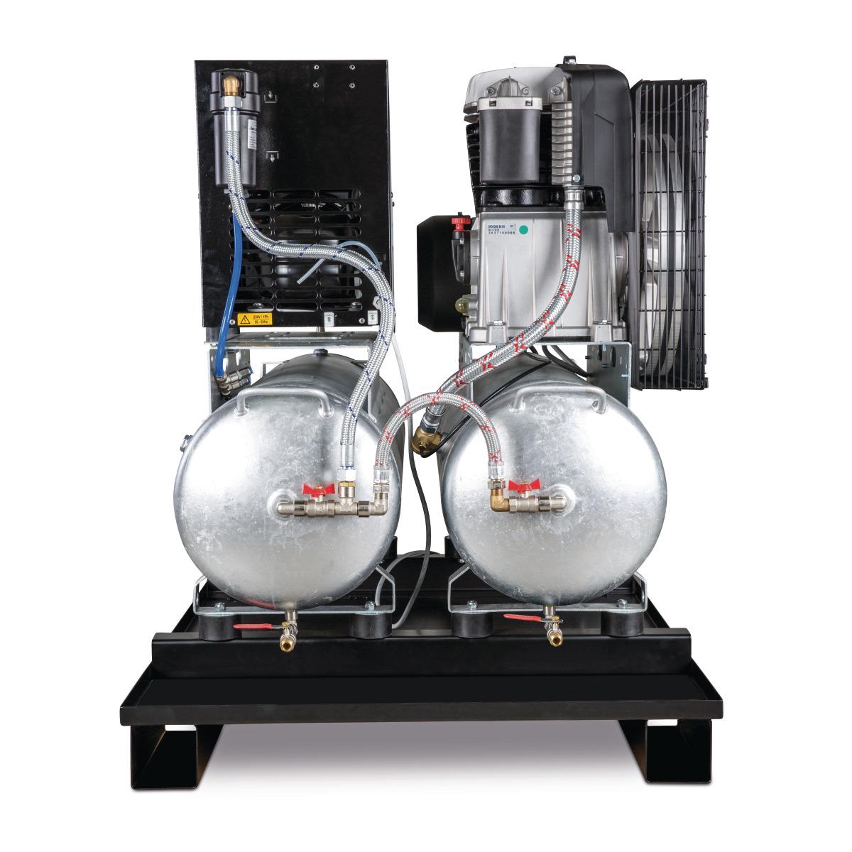 Aircraft Stationärer Kolbenkompressor mit 2x 100 Liter-Druckluftbehältern und Kältetrockner AIRPROFI DUO 853/2x100/10 K