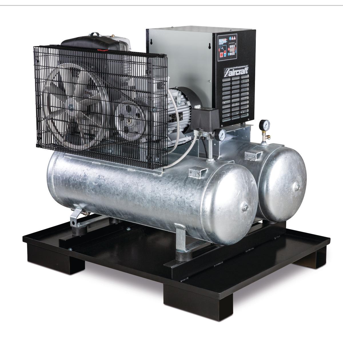 Aircraft Stationärer Kolbenkompressor mit 2x 100 Liter-Druckluftbehältern und Kältetrockner AIRPROFI DUO 703/2x100/10 K