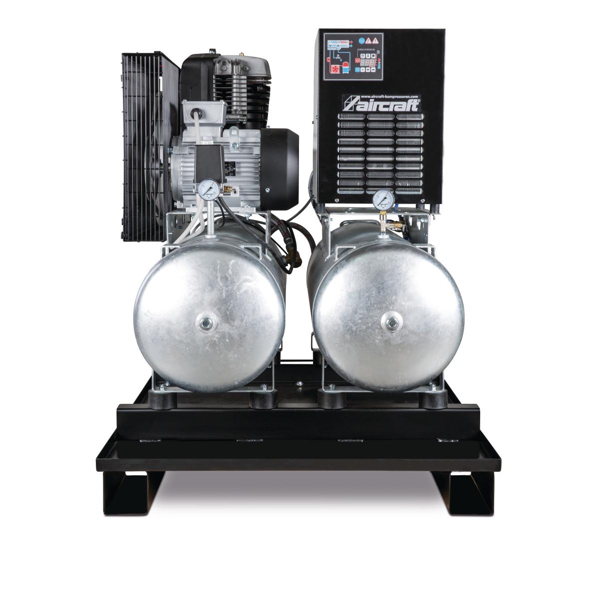 Aircraft Stationärer Kolbenkompressor mit 2x 100 Liter-Druckluftbehältern und Kältetrockner AIRPROFI DUO 853/2x100/10 K