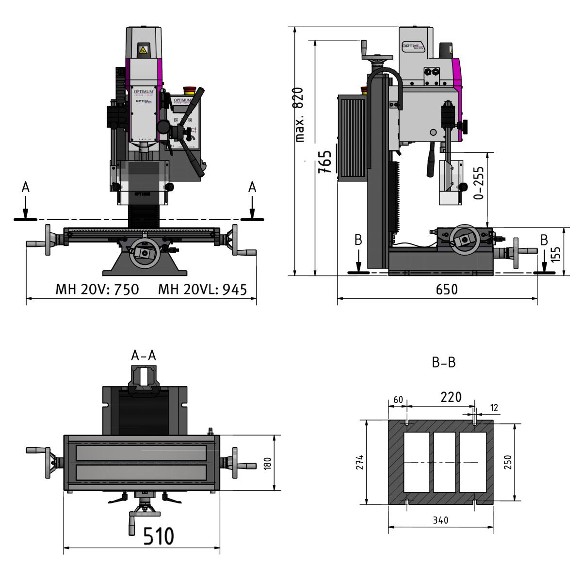 Optimum Bohr-Fräsmaschine OPTImill MH 20V