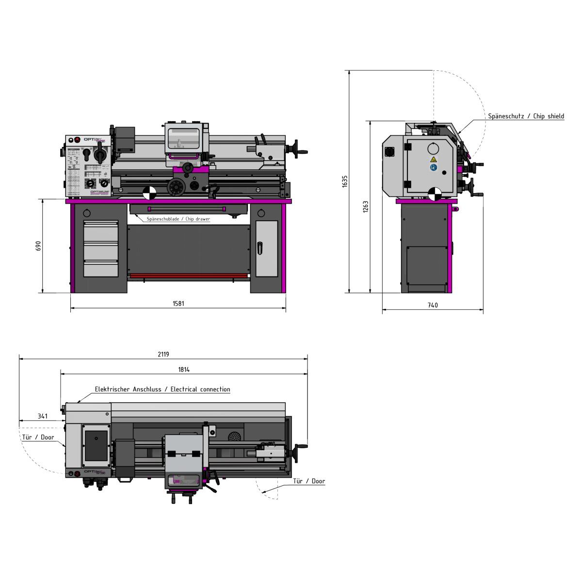 Optimum Leit- und Zugspindeldrehmaschine OPTIturn TM 3310