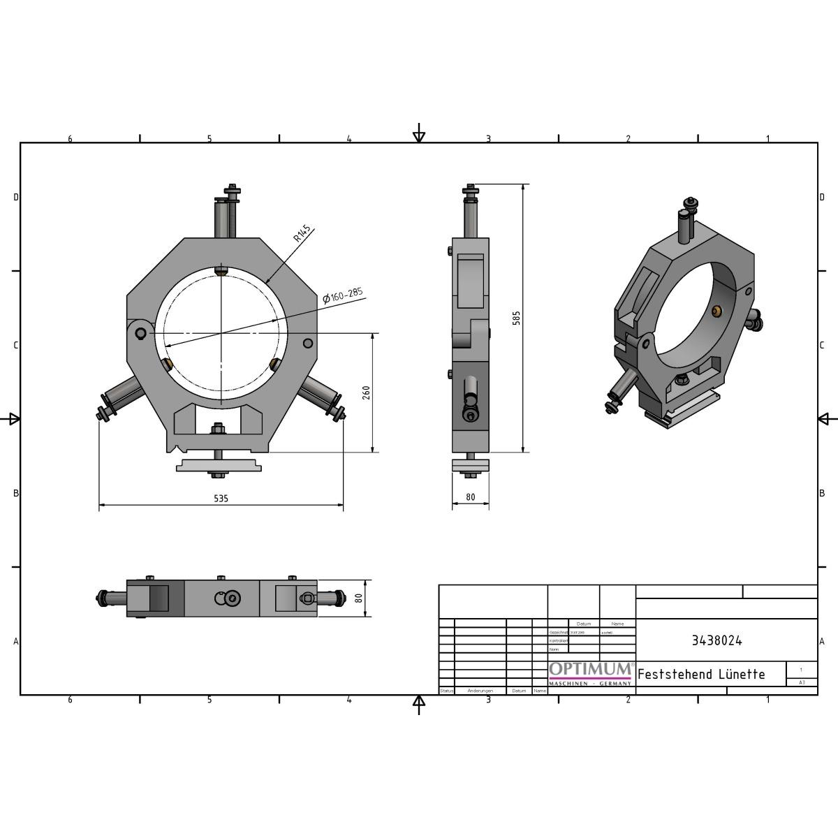 Optimum Feststehende Lünette  Durchlass 160 - 285 mm für TX 5216