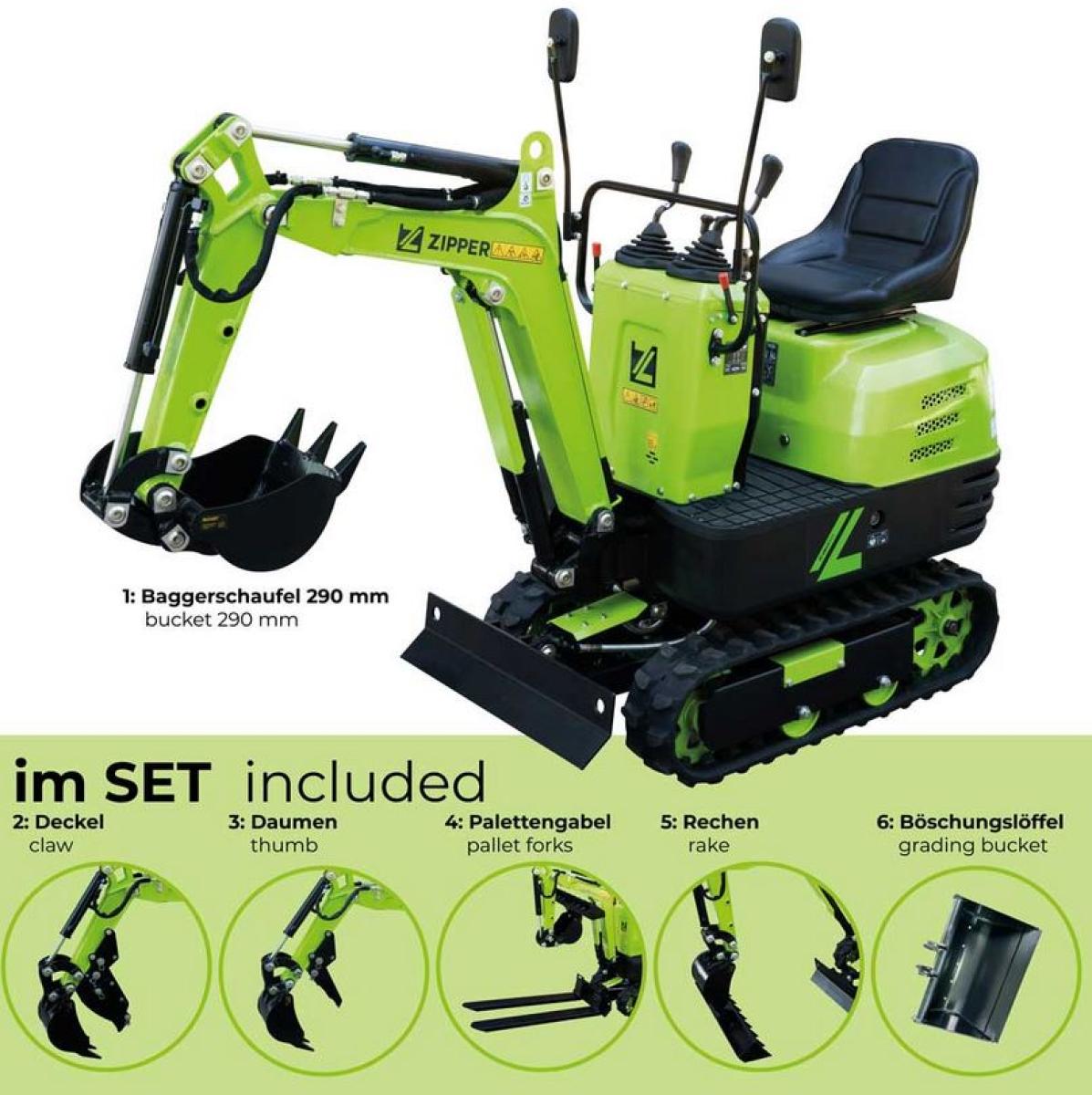 Zipper Maschinen ZI-MBGS600 Minibagger Set