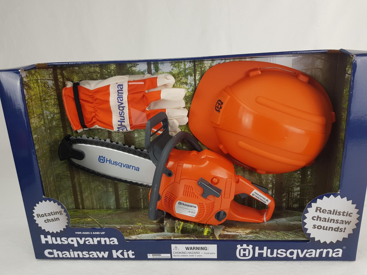 586498201 Husqvarna Kinder Spielzeug SET Säge batteriebetrieben mit Sound&rotierende Kette