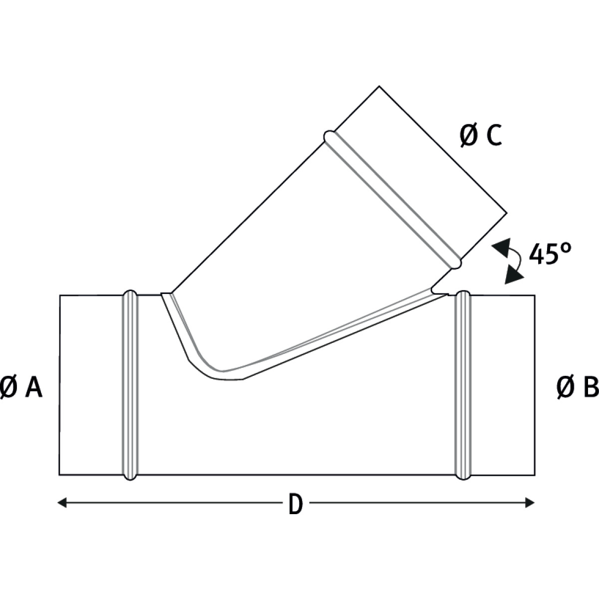Holzkraft Abzweigstück 45°  Ø 160/160/80