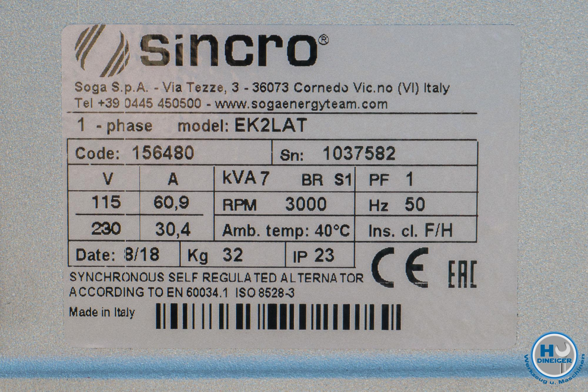 Europower Stromerzeuger EP7000 mit Honda GX390 Motor 7 KvA 1x 230 Volt