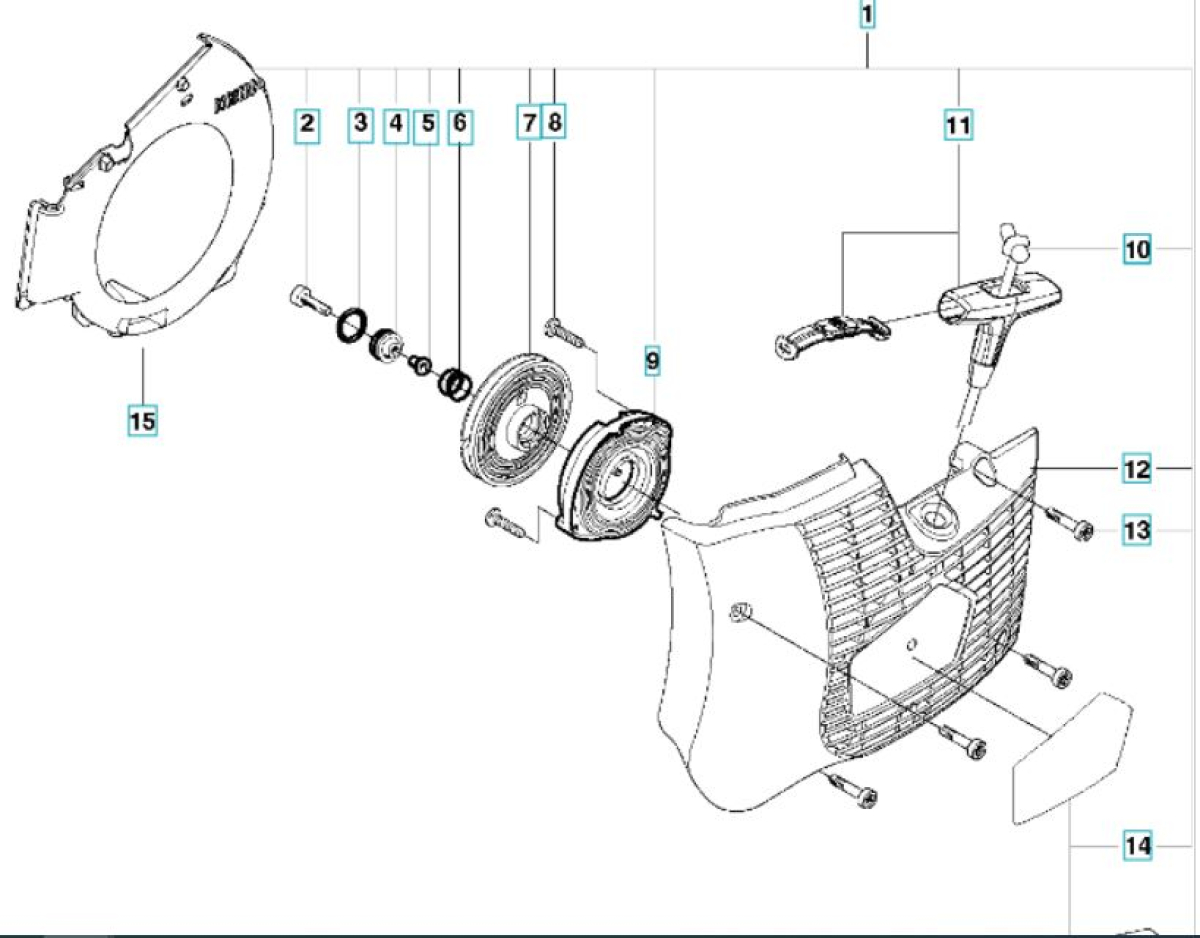 Husqvarna Ersatzteil STARTVORRICHTUNG Komplett K760 K 770 Teile Nr 2 bis 15